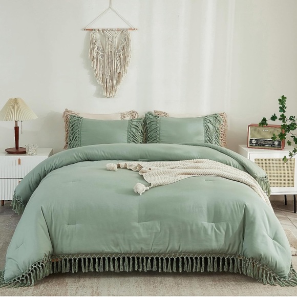 King size 3 piece sage green comforter set boho bohemian Queen - Picture 7 of 7